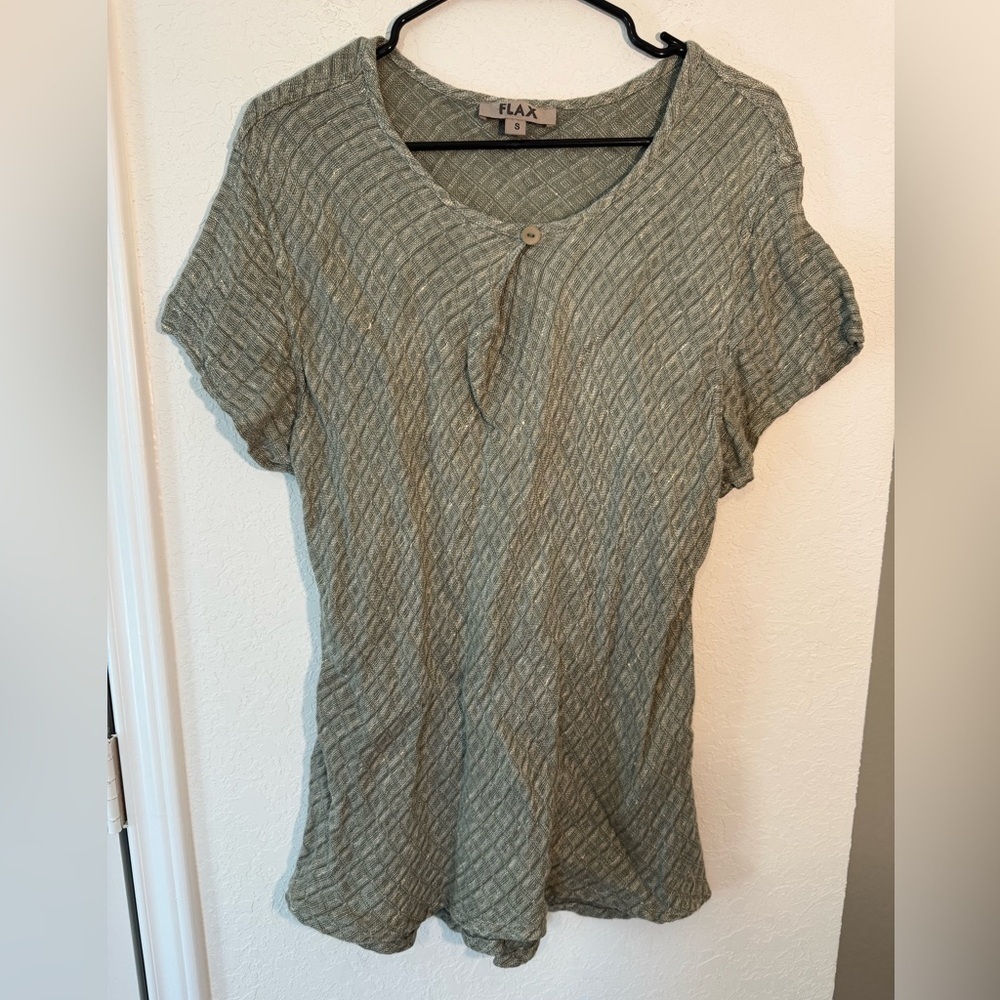 Flax Linen Short Sleeve Top Green Diamond Womens Size Small